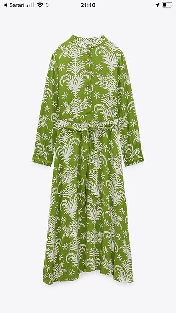 Zara kemerli ve desenli yeşil elbise - Görsel 4