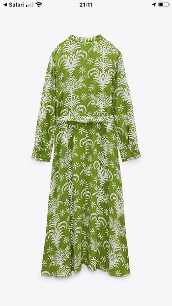 Zara kemerli ve desenli yeşil elbise - Görsel 5