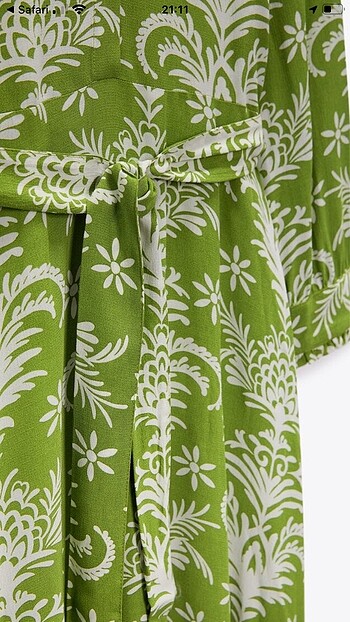 Zara kemerli ve desenli yeşil elbise - Görsel 7