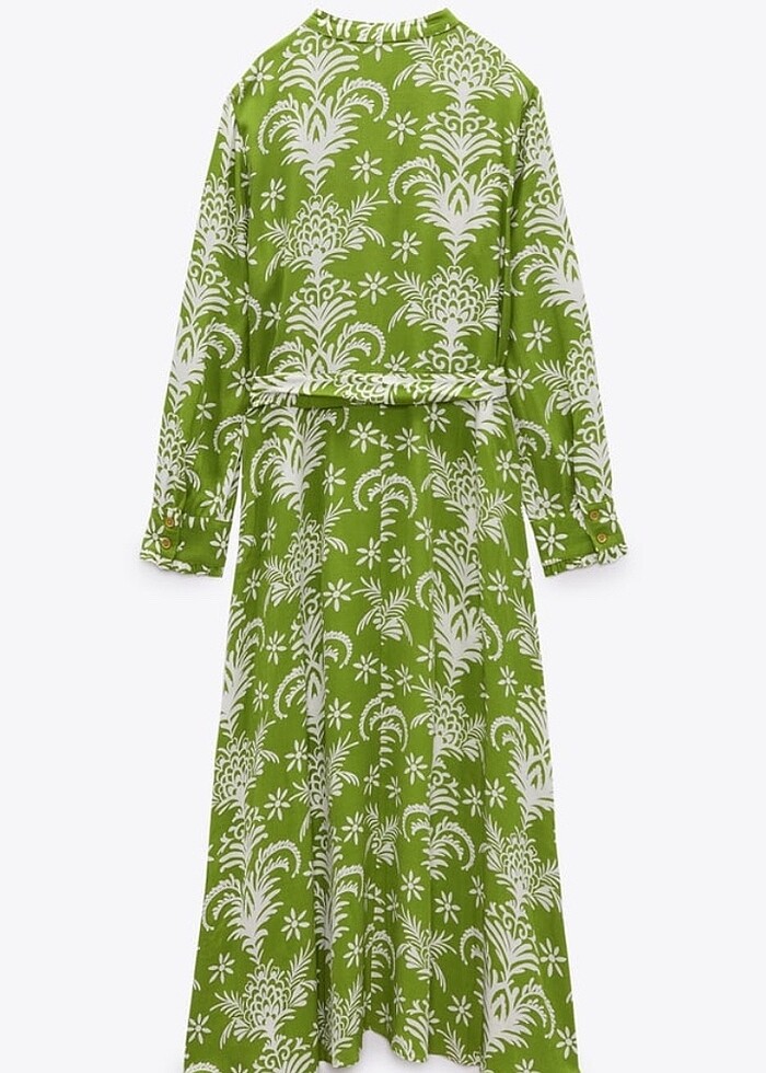 Zara kemerli ve desenli yeşil elbise - Görsel 5