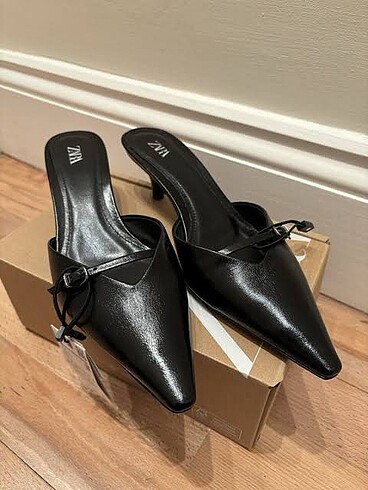 Zara arkası açık deri topuklu ayakkabı - Görsel 5