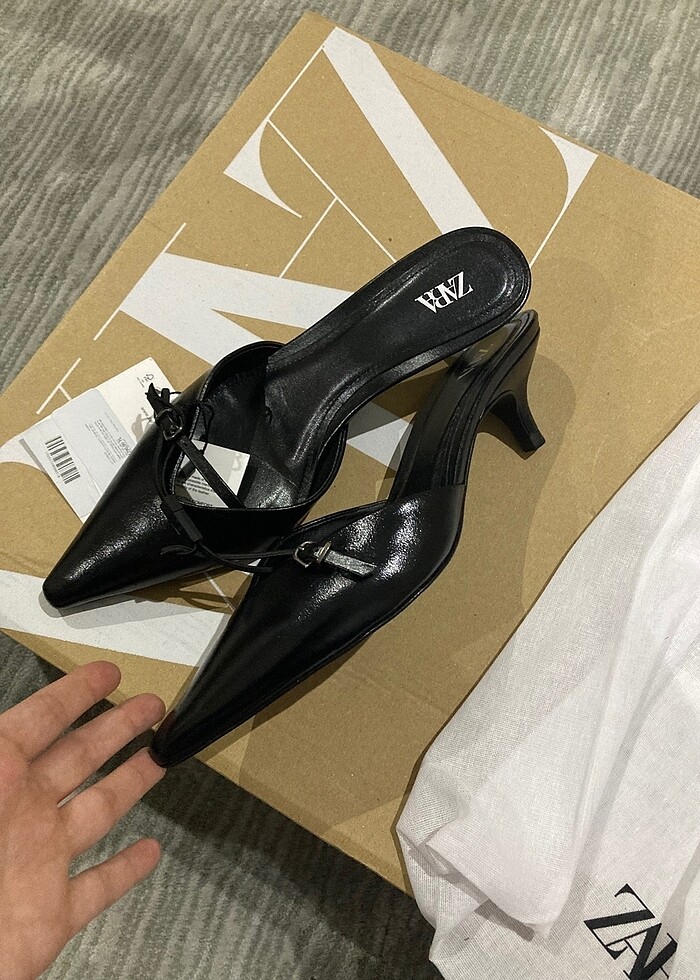 Zara arkası açık deri topuklu ayakkabı - Görsel 4