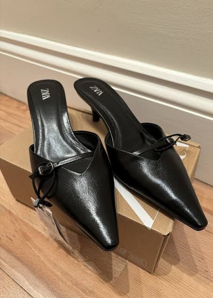 Zara arkası açık deri topuklu ayakkabı - Görsel 5