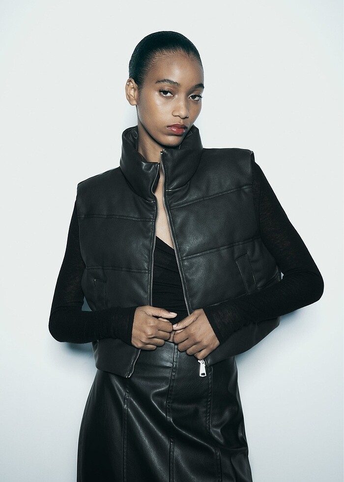 Zara crop deri yelek - Görsel 2