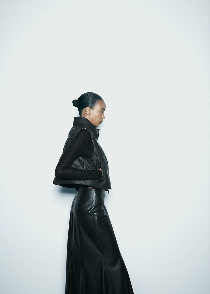 Zara crop deri yelek - Görsel 3