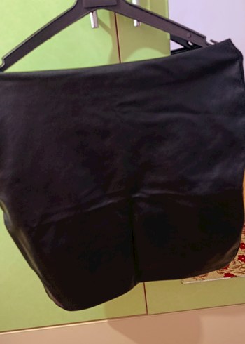 Drapeli Siyah Deri Mini Etek - Görsel 2