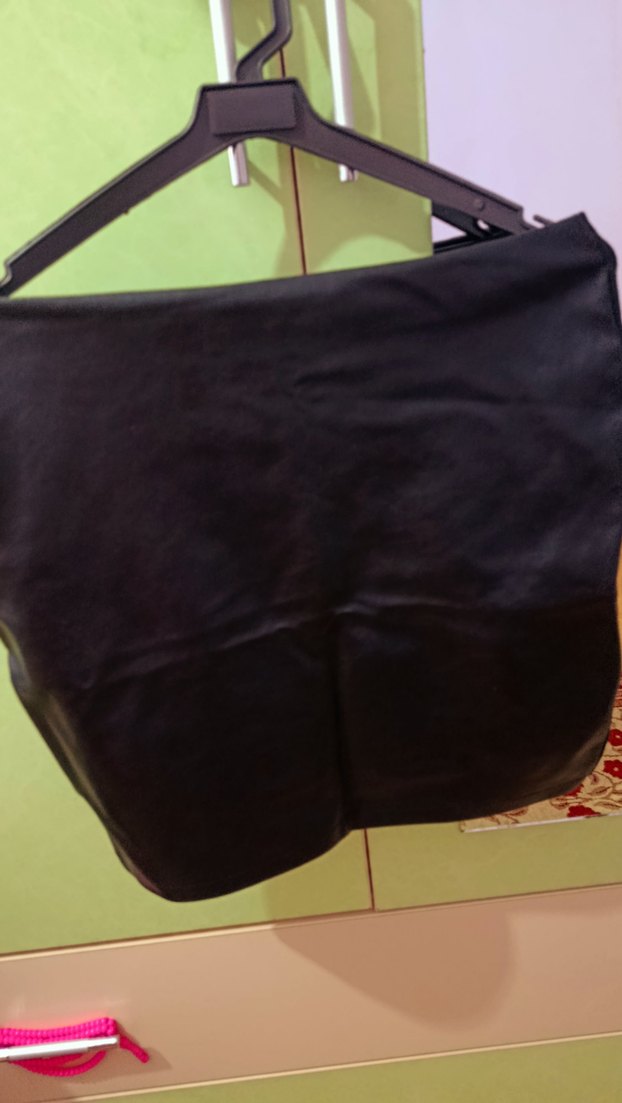 Drapeli Siyah Deri Mini Etek - Görsel 2