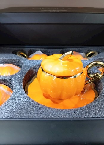 Turuncu Kabak Desenli Porselen Fincan Takımı - Görsel 2