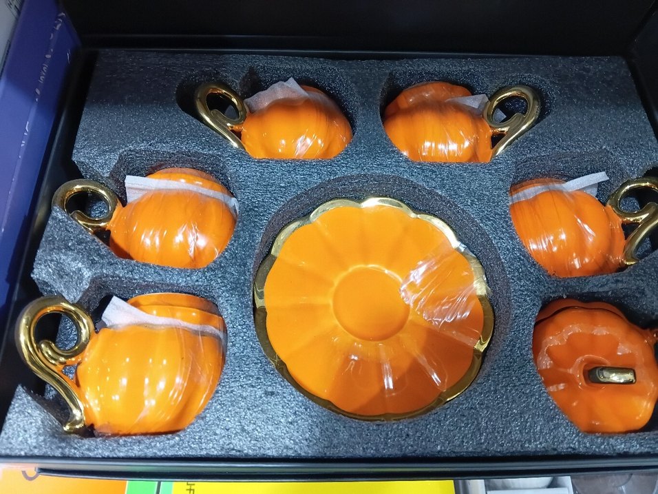 Turuncu Kabak Desenli Porselen Fincan Takımı - Görsel 3