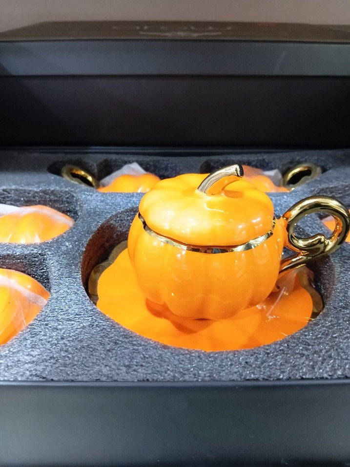 Turuncu Kabak Desenli Porselen Fincan Takımı - Görsel 2