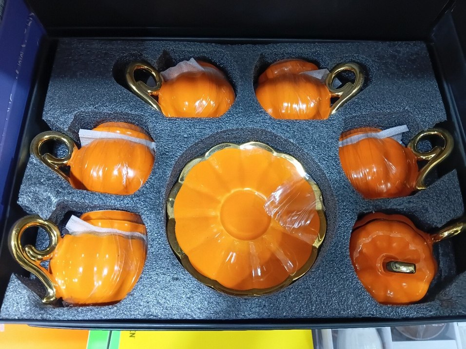 Turuncu Kabak Desenli Porselen Fincan Takımı - Görsel 4