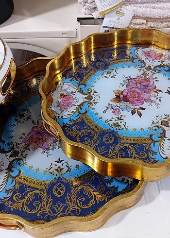 2 li Yılan Desenli Gri Altın Renk Tepsi - Görsel 4