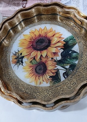 2 li Yılan Desenli Gri Altın Renk Tepsi - Görsel 8