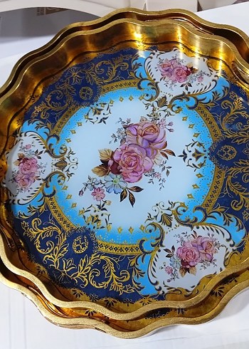 2 li Yılan Desenli Gri Altın Renk Tepsi - Görsel 7