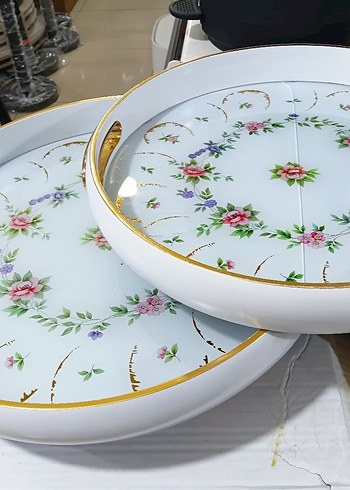 2 li Yılan Desenli Gri Altın Renk Tepsi - Görsel 5