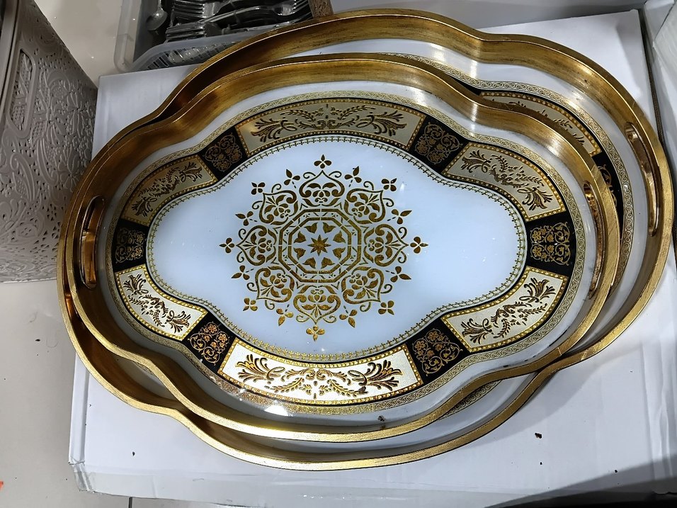 2 li Yılan Desenli Gri Altın Renk Tepsi - Görsel 2