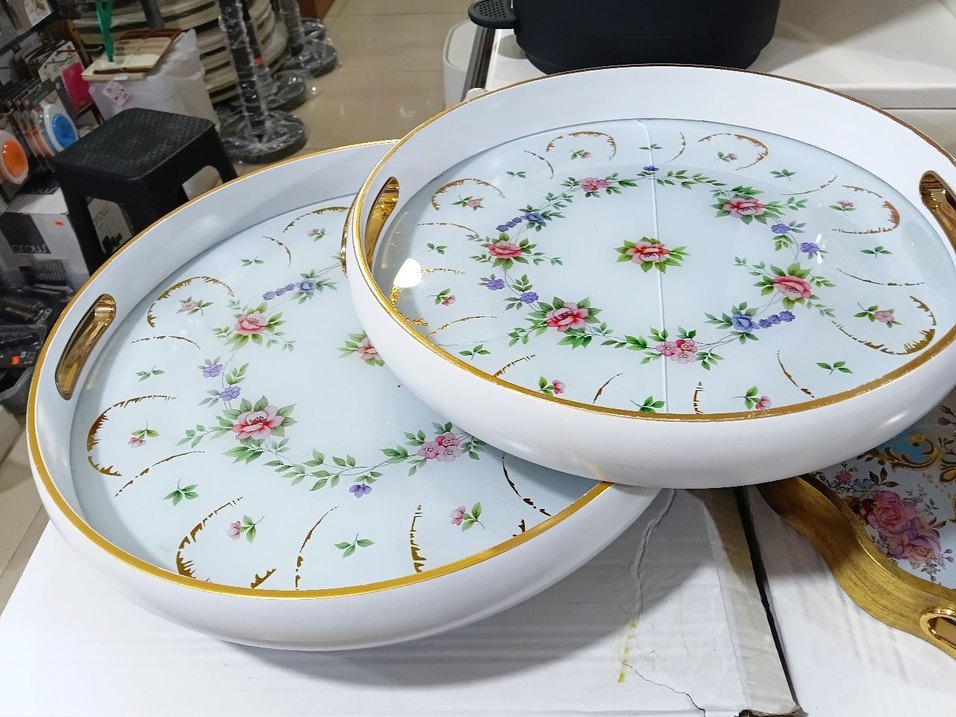 2 li Yılan Desenli Gri Altın Renk Tepsi - Görsel 5