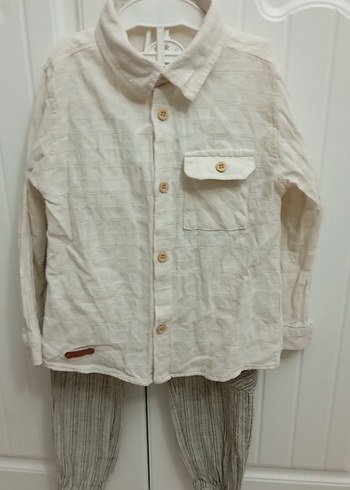 Bej Keten Erkek Çocuk Bol Kesim Pantolon - Görsel 4