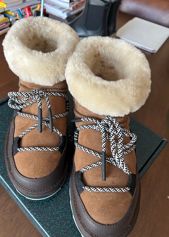 EMU Kahverengi Süet Kürklü Dolgu Topuk Botlar - Görsel 4