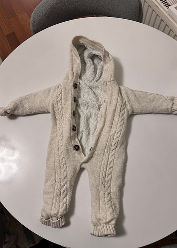 Kapüşonlu Örgü Bebek Tulum Gri - Görsel 2