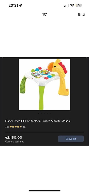 Beden Fisher Price Zürafa Aktivite Masası