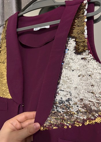 Mor Parlak Drapeli Uzun yelek - Görsel 3