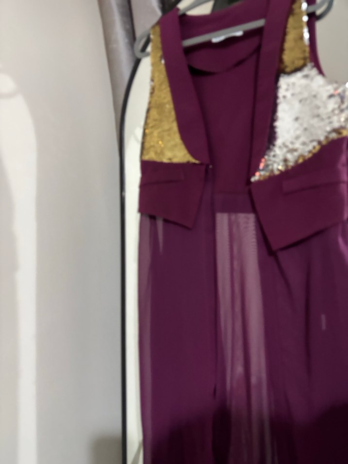 Mor Parlak Drapeli Uzun yelek - Görsel 2