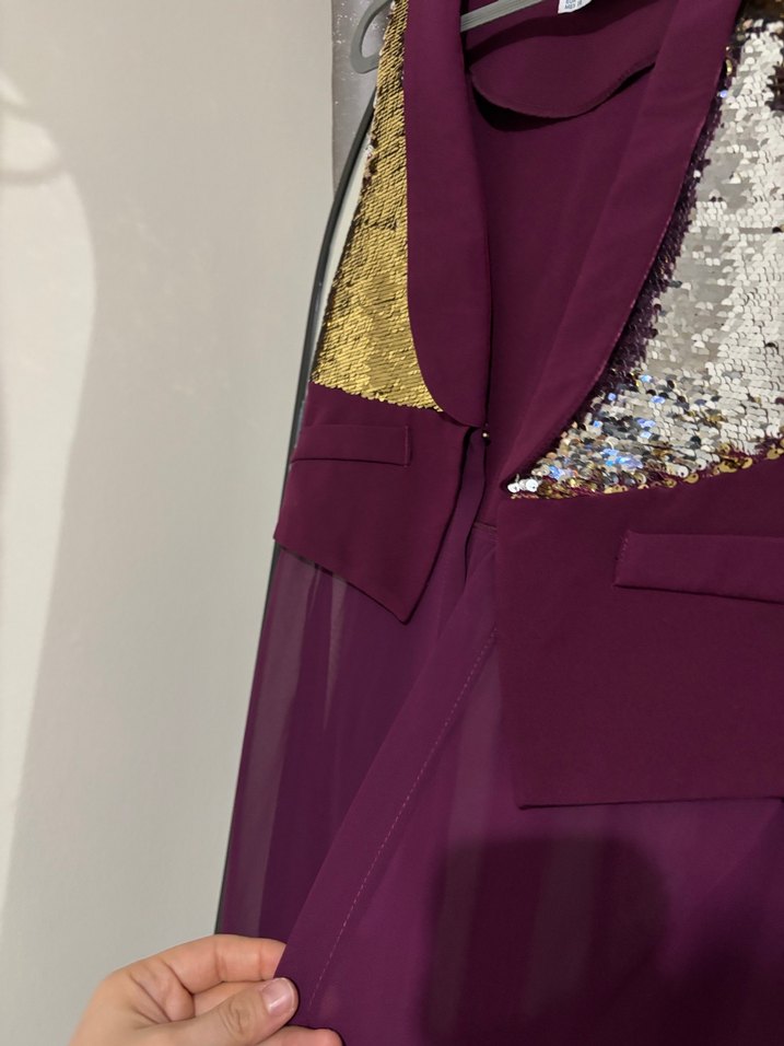 Mor Parlak Drapeli Uzun yelek - Görsel 4