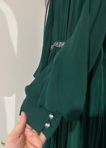 Uzun Yeşil Drapeli Abiye Elbise - Görsel 3