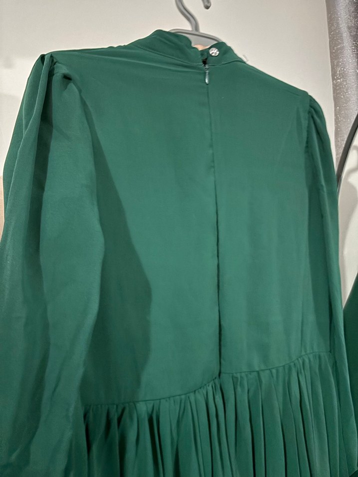 Uzun Yeşil Drapeli Abiye Elbise - Görsel 5