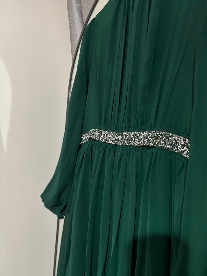 Uzun Yeşil Drapeli Abiye Elbise - Görsel 2