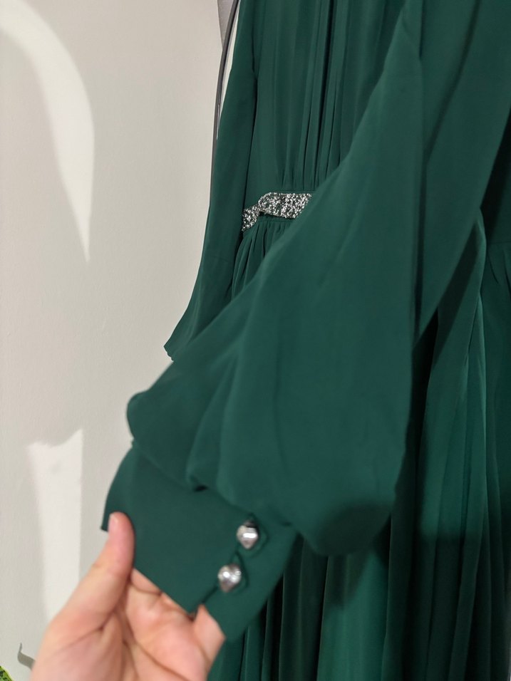 Uzun Yeşil Drapeli Abiye Elbise - Görsel 3