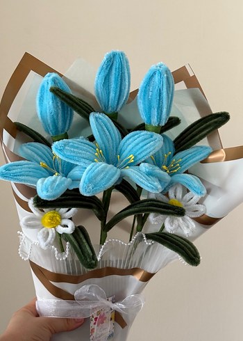 Bohem Tarzda Mavi El Yapımı Çiçek Buketi - Görsel 2