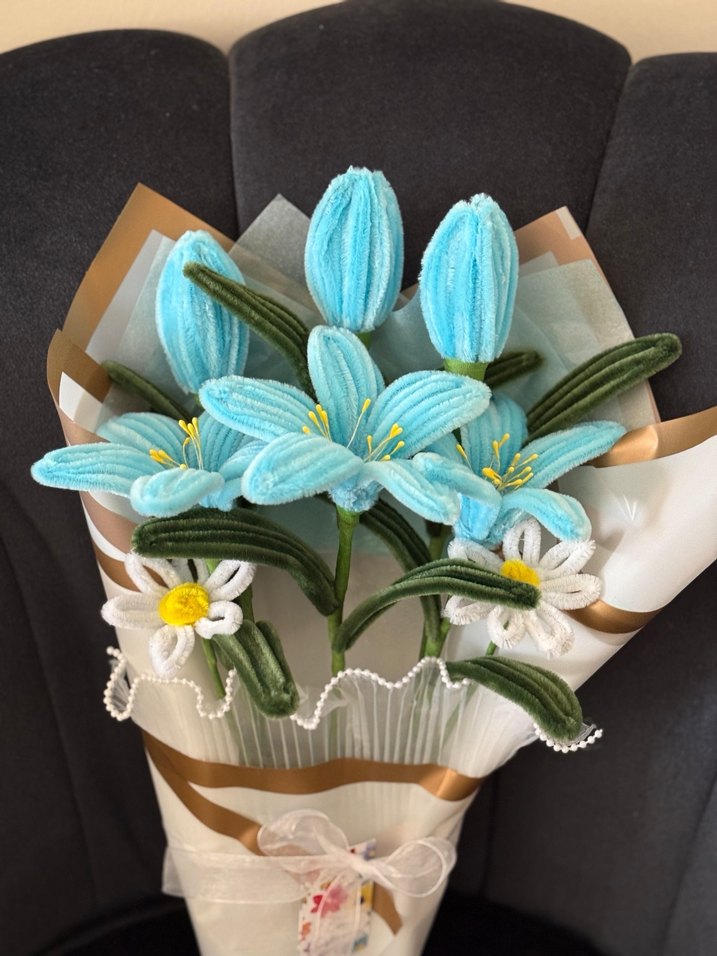 Bohem Tarzda Mavi El Yapımı Çiçek Buketi - Görsel 3