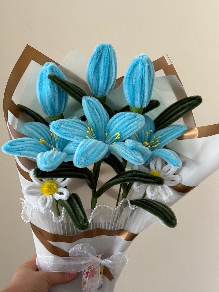 Bohem Tarzda Mavi El Yapımı Çiçek Buketi - Görsel 2