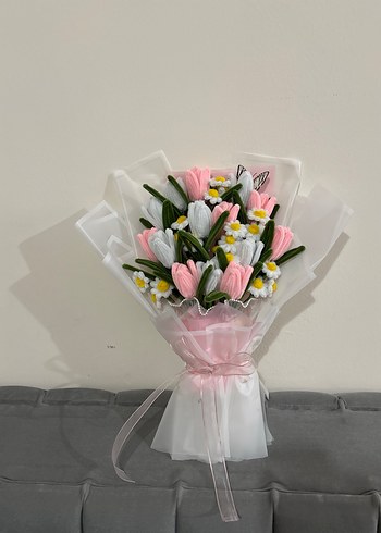 Dantel Detaylı Pembe Çiçek buketi - Görsel 2