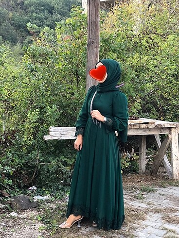 38 Beden Yeşil tesettür elbise