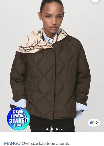 MANGO Oversize Kapitone Kahverengi Anorak