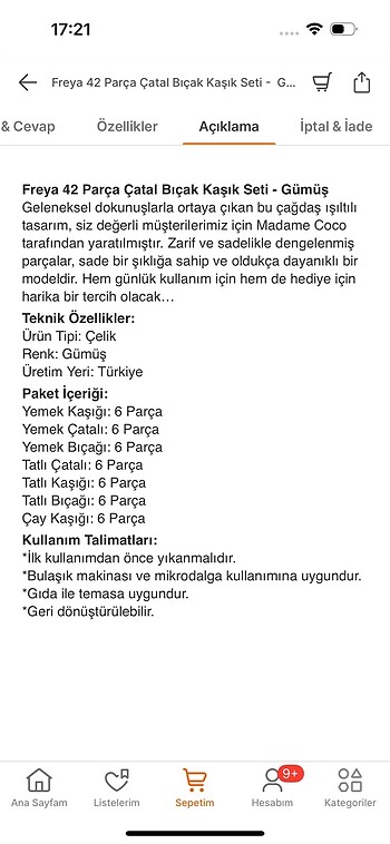 Beden 42 parça çatal bıçak takımı