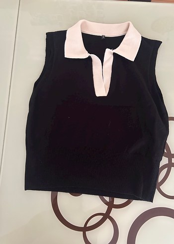 Siyah Beyaz Polo Yaka Kadın Süveter