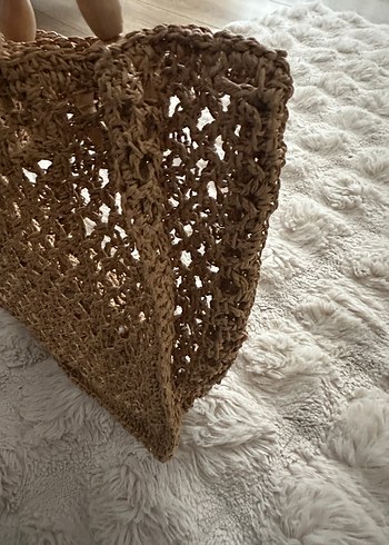 Ahşap saplı Hasır çanta - Görsel 2