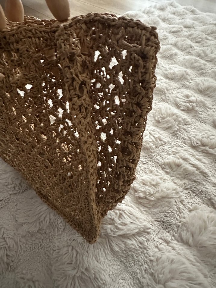 Ahşap saplı Hasır çanta - Görsel 2