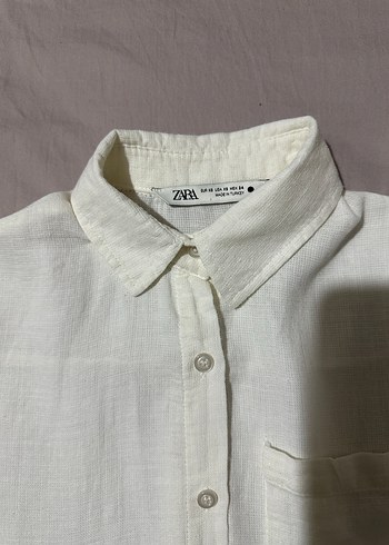 Zara Düğmeli Beyaz Keten Kadın Gömlek - Görsel 2