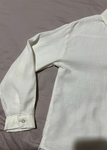 Zara Düğmeli Beyaz Keten Kadın Gömlek - Görsel 3