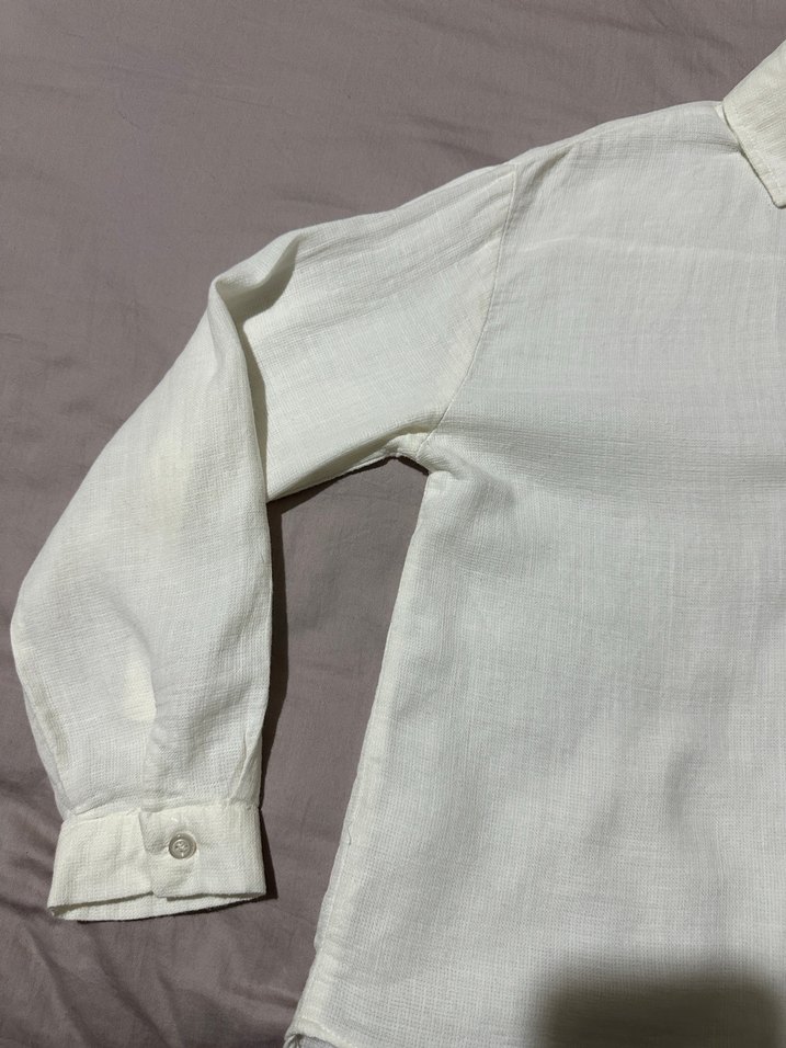 Zara Düğmeli Beyaz Keten Kadın Gömlek - Görsel 3