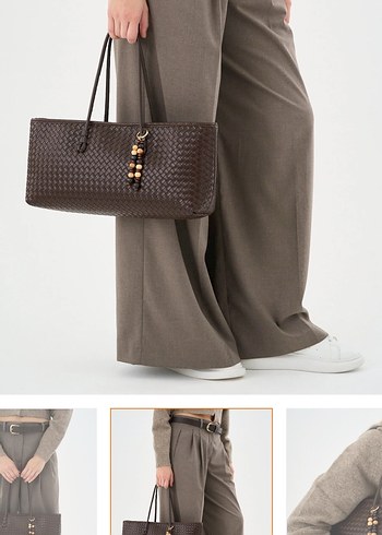 Kahverengi Deri Minimalist Kadın Çanta - Görsel 4