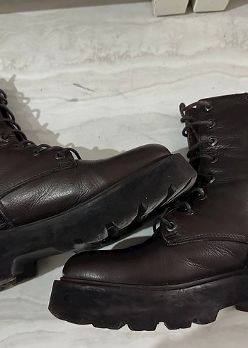 Kahverengi Deri Platform Topuklu Kadın Bot - Görsel 4