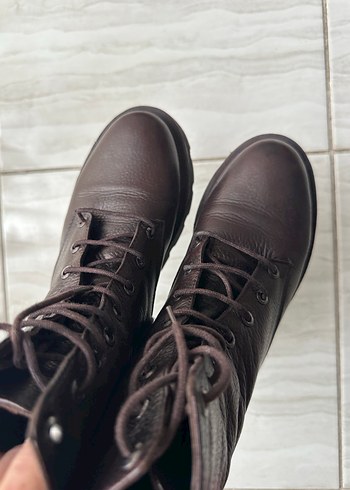 Kahverengi Deri Platform Topuklu Kadın Bot - Görsel 8