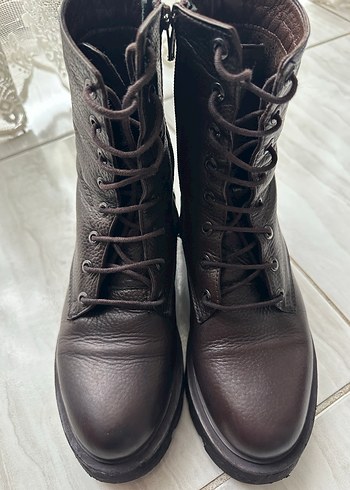 Kahverengi Deri Platform Topuklu Kadın Bot - Görsel 5