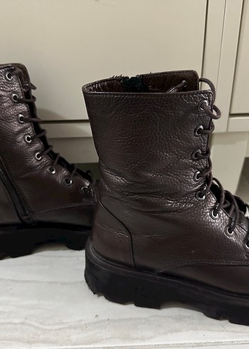 Kahverengi Deri Platform Topuklu Kadın Bot - Görsel 3